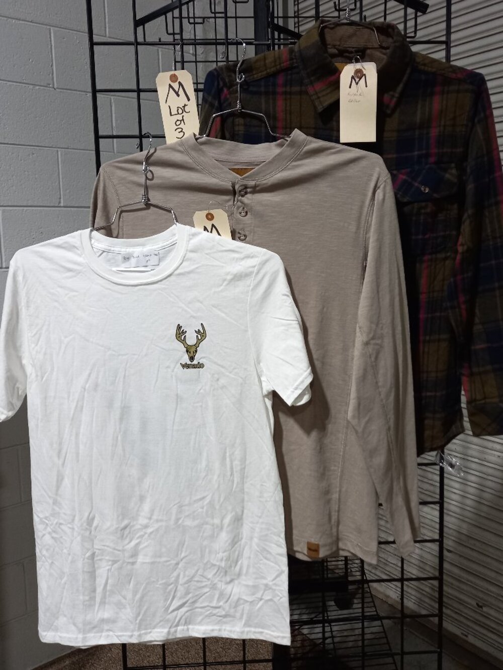 Men's Flannel Plaid Shirt, Flex Henley + White Venado Tee | Medium